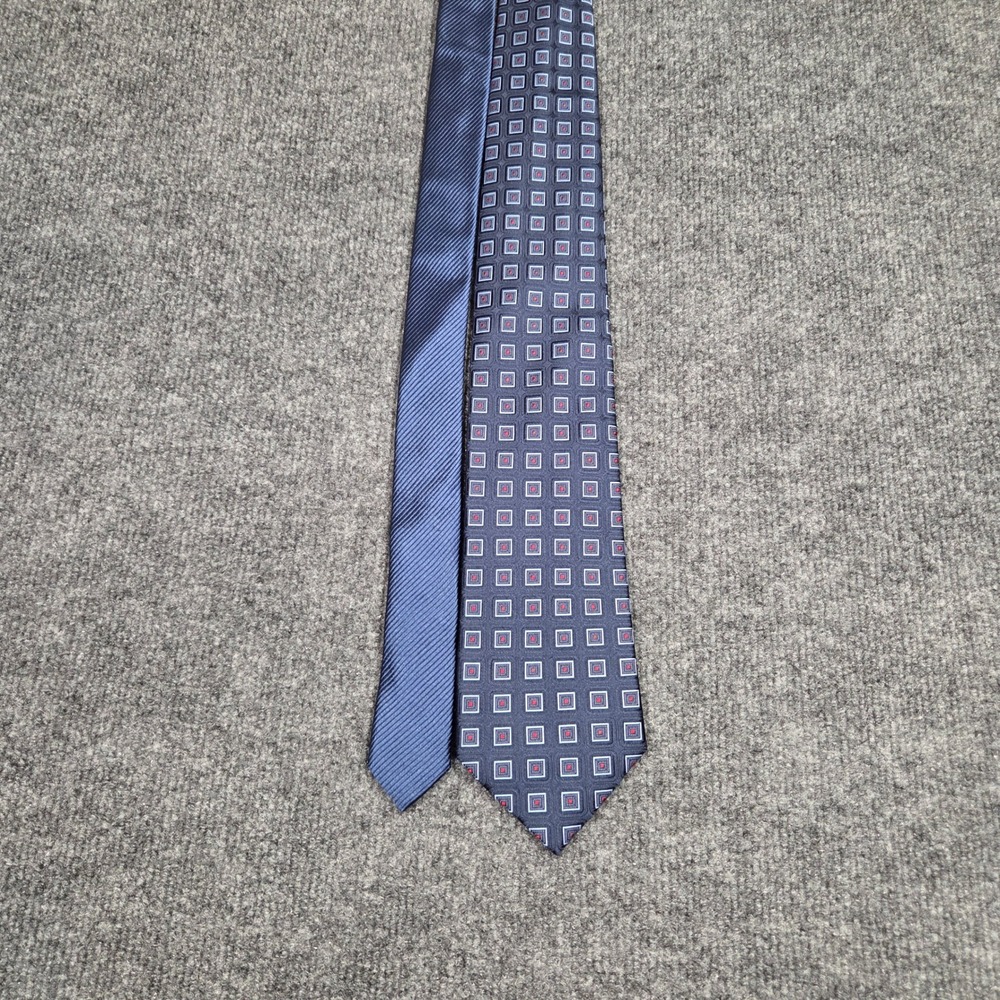 Tommy Hilfiger Mens Silk Tie Navy Blue Geometric Square Pattern Formal Necktie